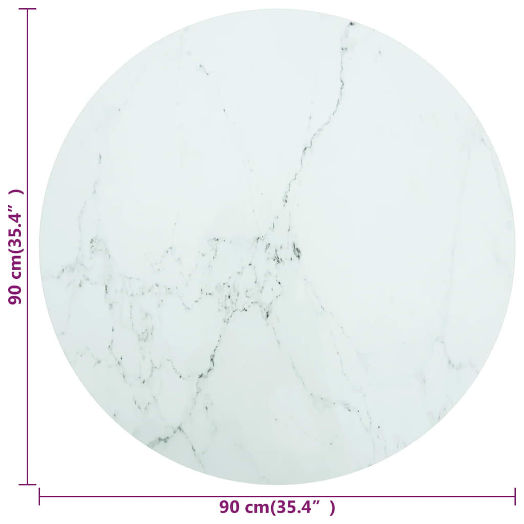 vidaXL Tischplatte Weiß Ø90x1 cm Hartglas in Marmoroptik