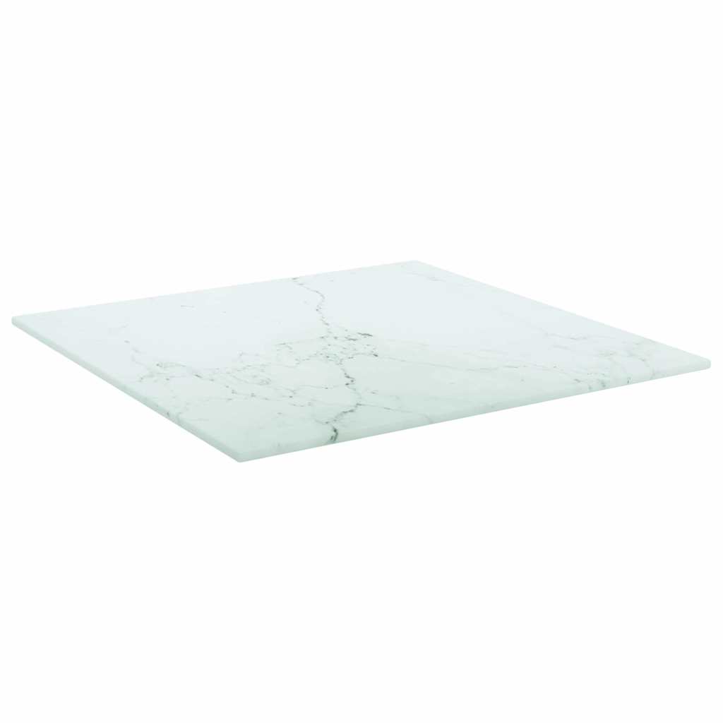 vidaXL Plateau de table Blanc 40x40 cm Verre trempé 6 mm aspect marbre