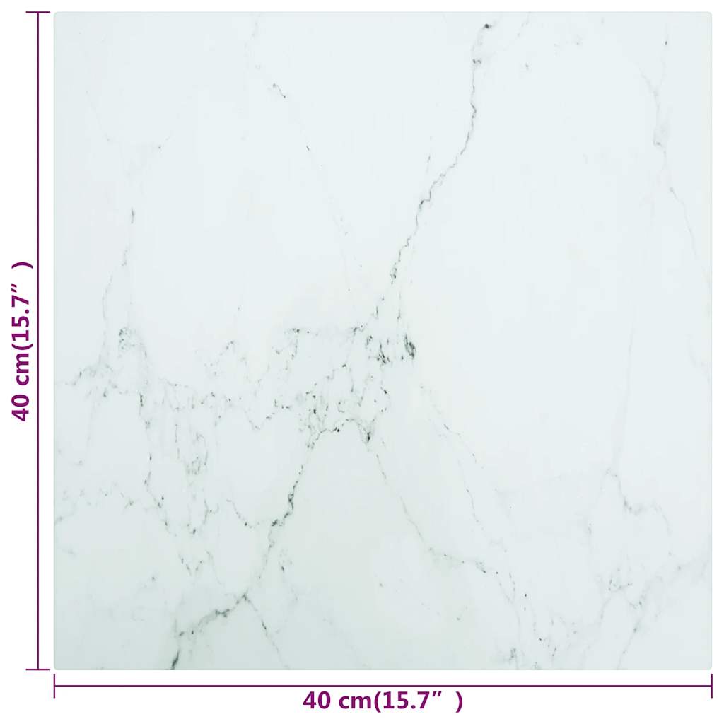 vidaXL Plateau de table Blanc 40x40 cm Verre trempé 6 mm aspect marbre