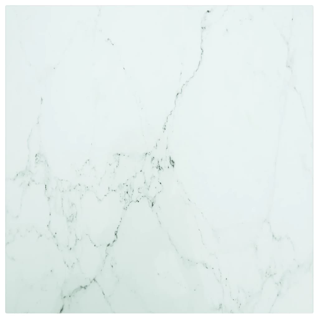 vidaXL Plateau de table Blanc 50x50 cm 6 mm Verre trempé aspect marbre