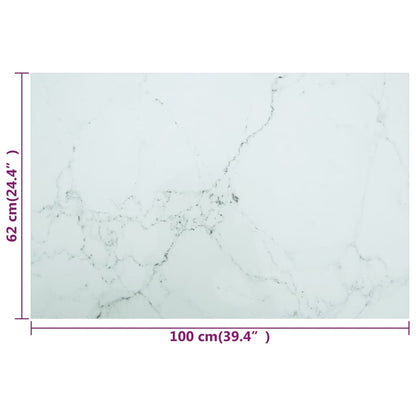 vidaXL Plateau de table Blanc 100x62 cm Verre trempé 8 mm aspect marbre