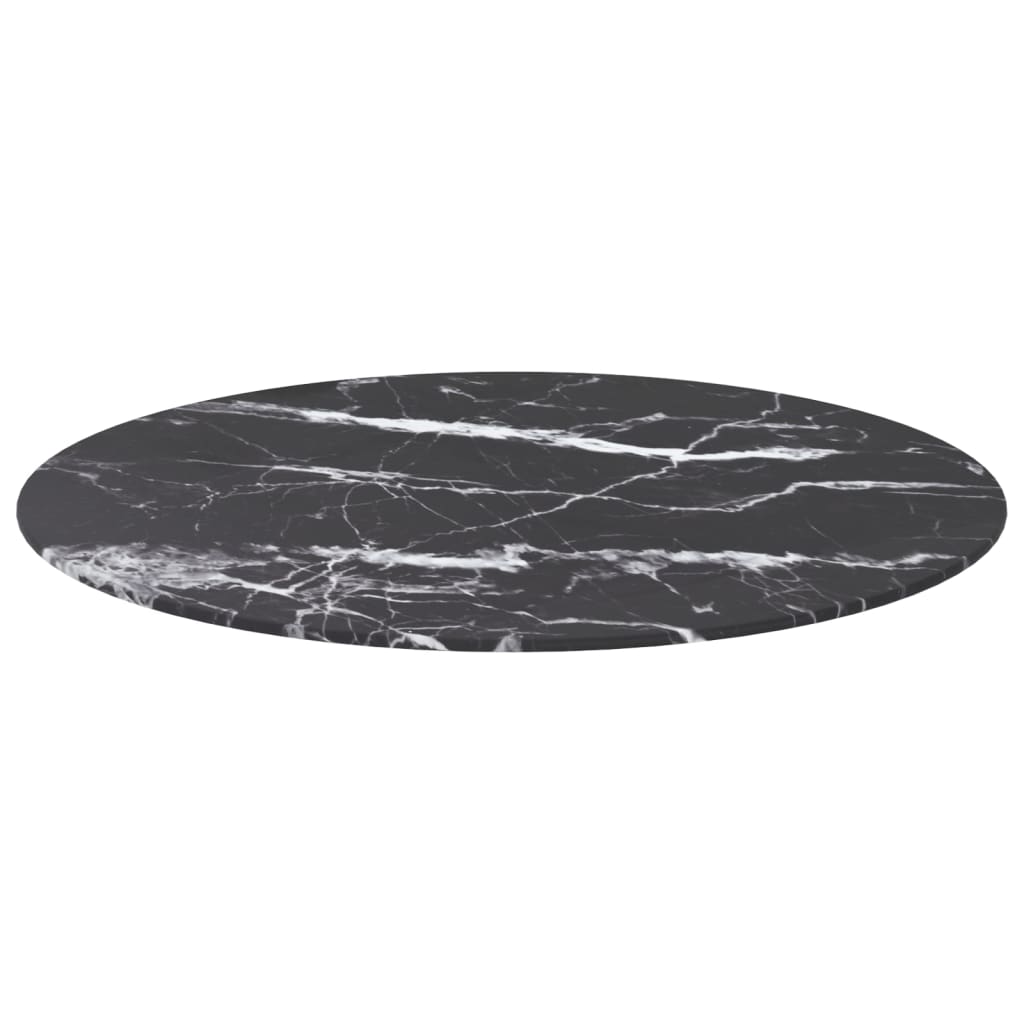vidaXL Plateau de table noir Ø70x0,8 cm Verre trempé aspect marbre