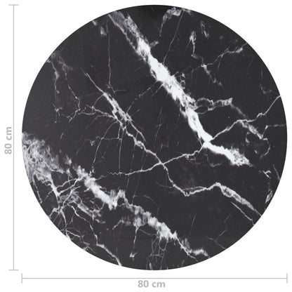vidaXL Plateau de table noir Ø80x1 cm verre trempé effet marbre