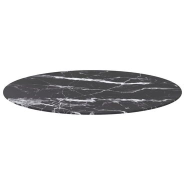 vidaXL Plateau de table noir Ø90x1 cm en verre trempé aspect marbre