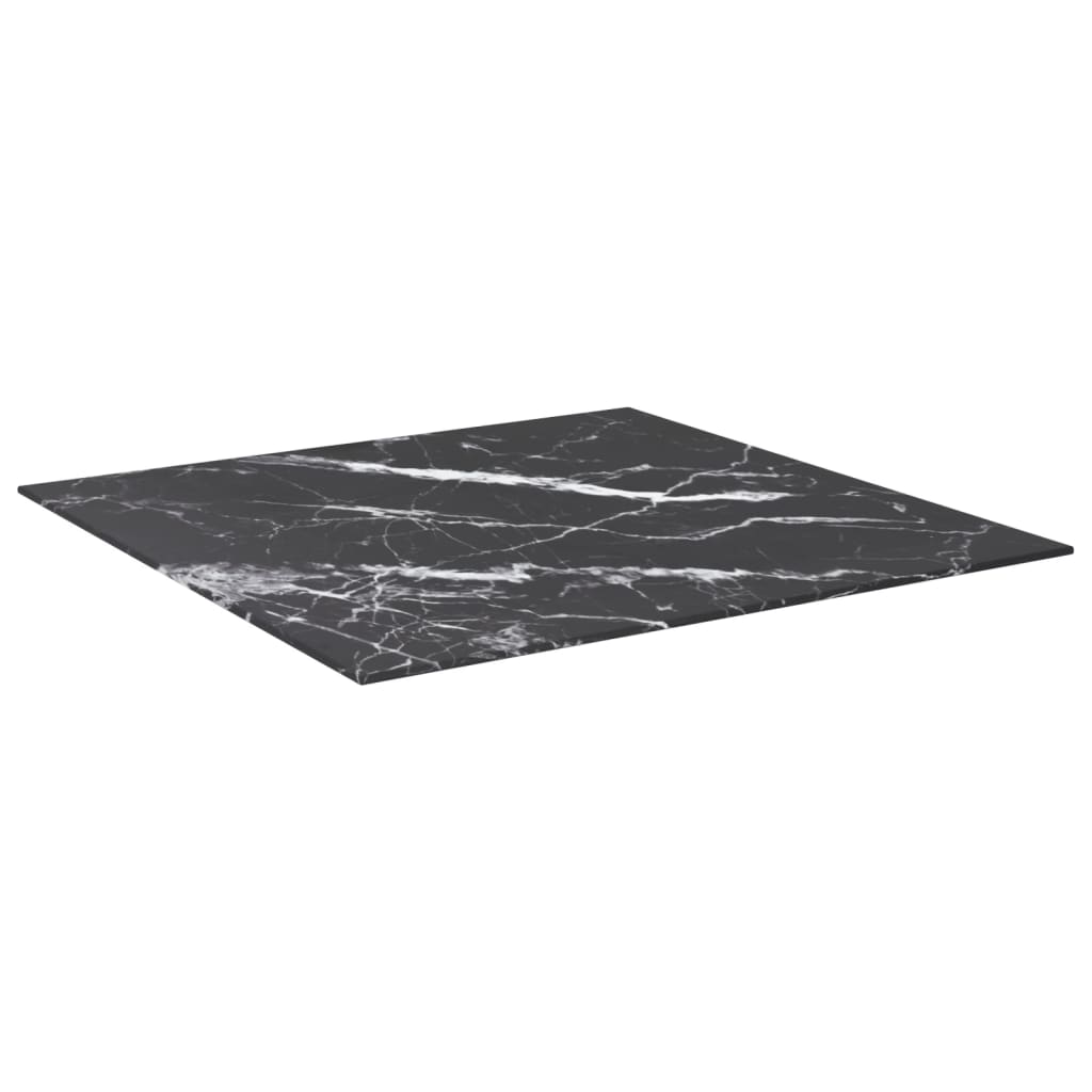 vidaXL Plateau de table noir 70x70 cm 6 mm verre trempé aspect marbre