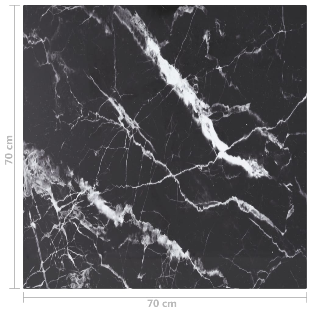 vidaXL Plateau de table noir 70x70 cm 6 mm verre trempé aspect marbre