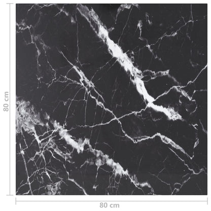 vidaXL Plateau de table noir 80x80 cm en verre trempé 6 mm aspect marbre