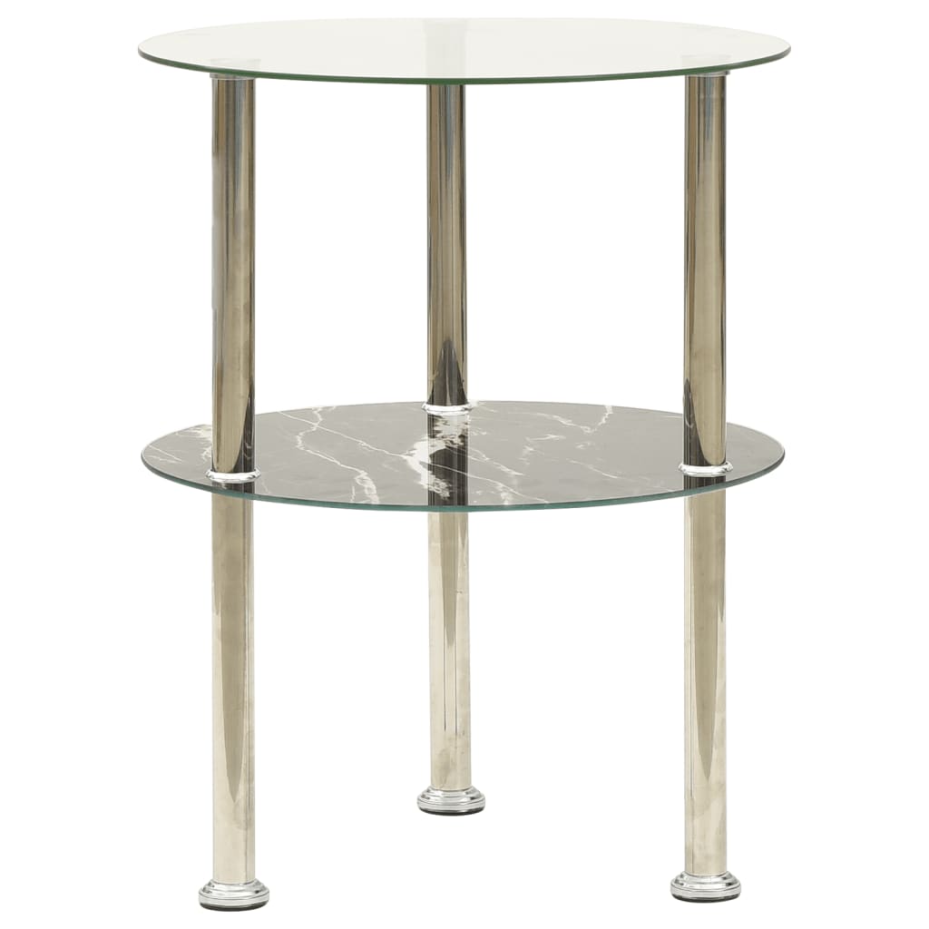 vidaXL Beistelltisch mit 2 Ablagen Transparent & Schwarz 38cm Hartglas