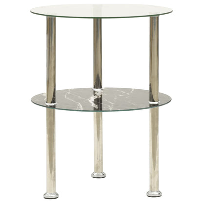 vidaXL Beistelltisch mit 2 Ablagen Transparent & Schwarz 38cm Hartglas