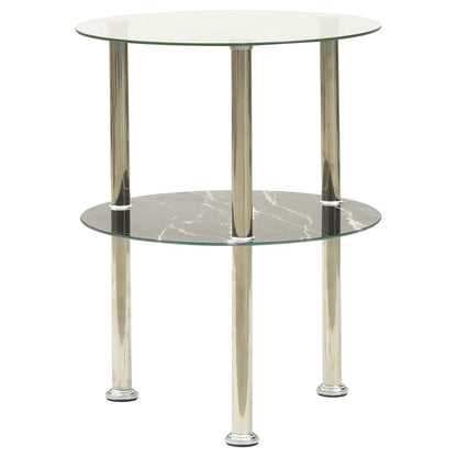 vidaXL Beistelltisch mit 2 Ablagen Transparent & Schwarz 38cm Hartglas