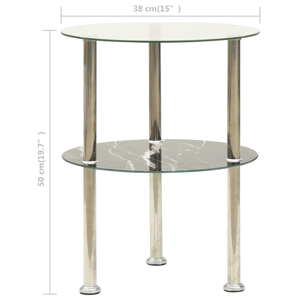 vidaXL Beistelltisch mit 2 Ablagen Transparent & Schwarz 38cm Hartglas