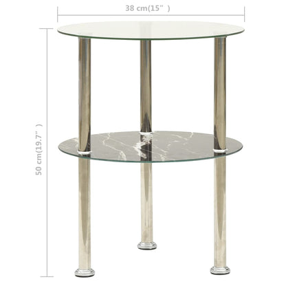vidaXL Beistelltisch mit 2 Ablagen Transparent & Schwarz 38cm Hartglas