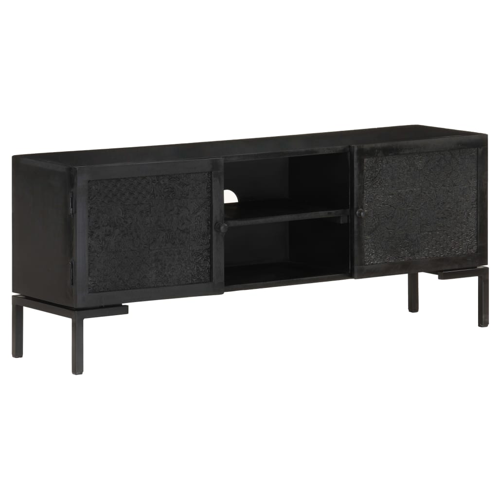 vidaXL Meuble TV Noir 115x30x46 cm Bois de manguier massif