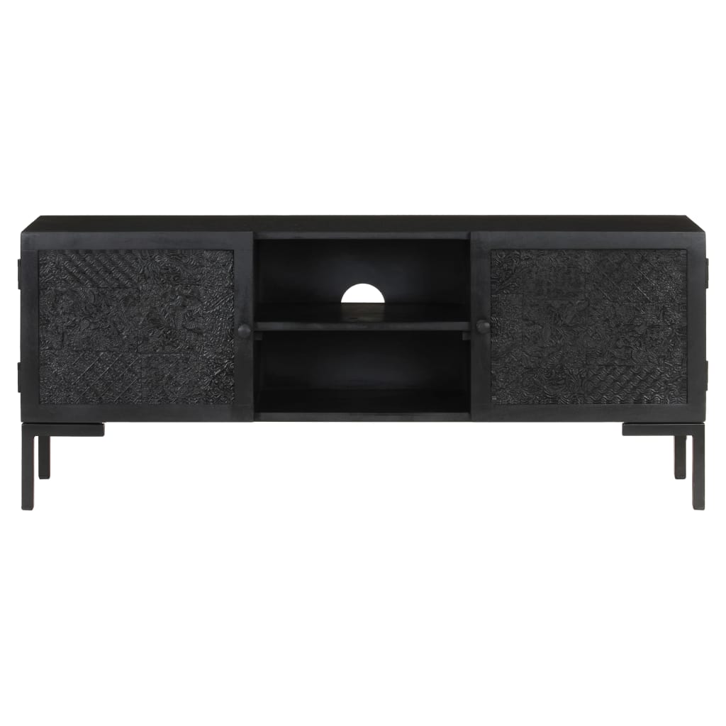 vidaXL Meuble TV Noir 115x30x46 cm Bois de manguier massif