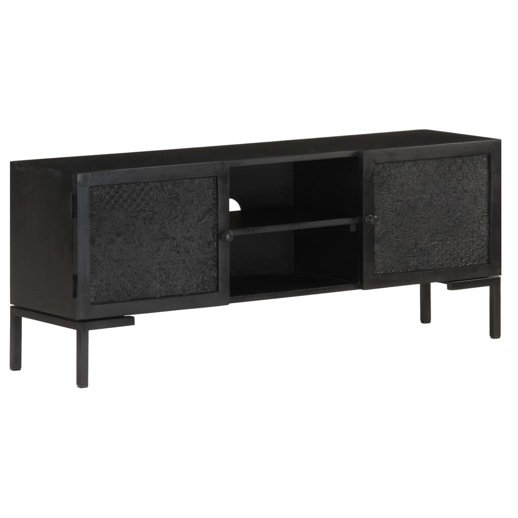 vidaXL Meuble TV Noir 115x30x46 cm Bois de manguier massif