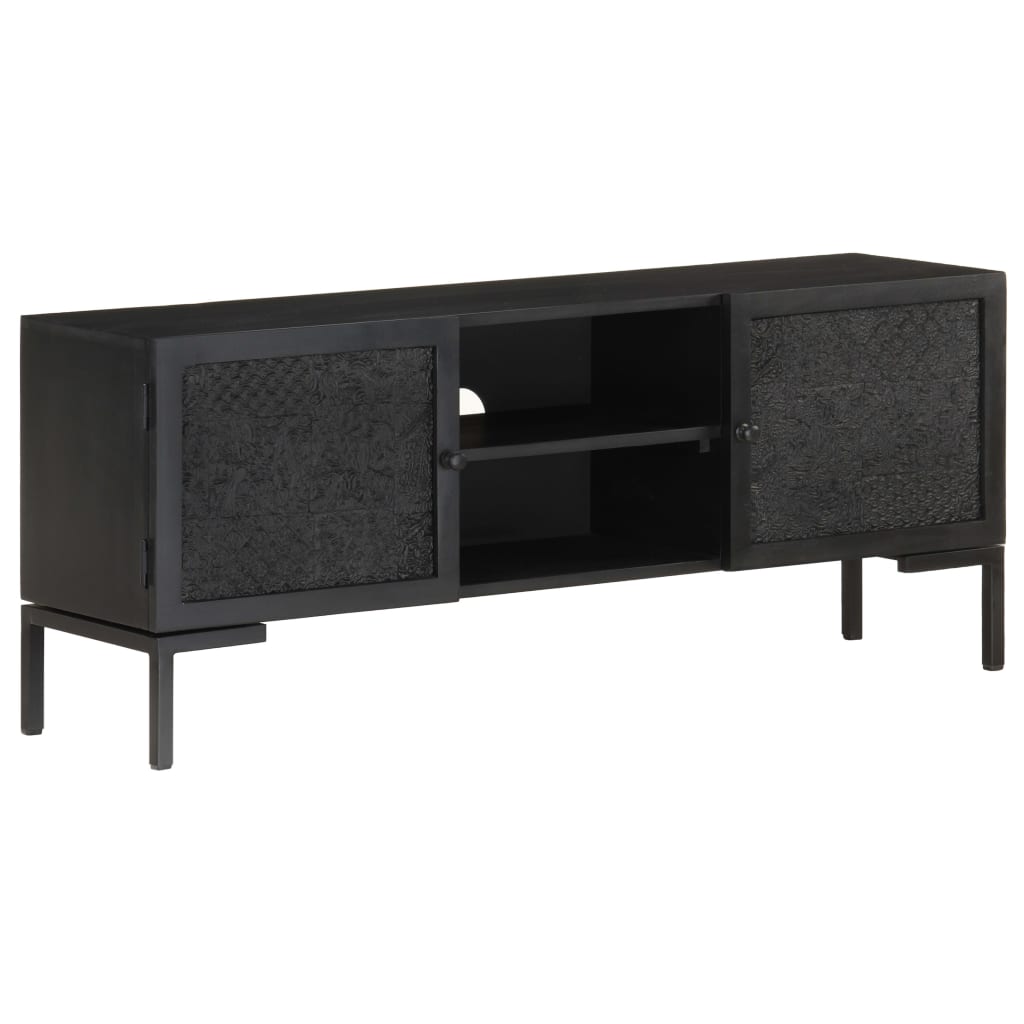 vidaXL Meuble TV Noir 115x30x46 cm Bois de manguier massif