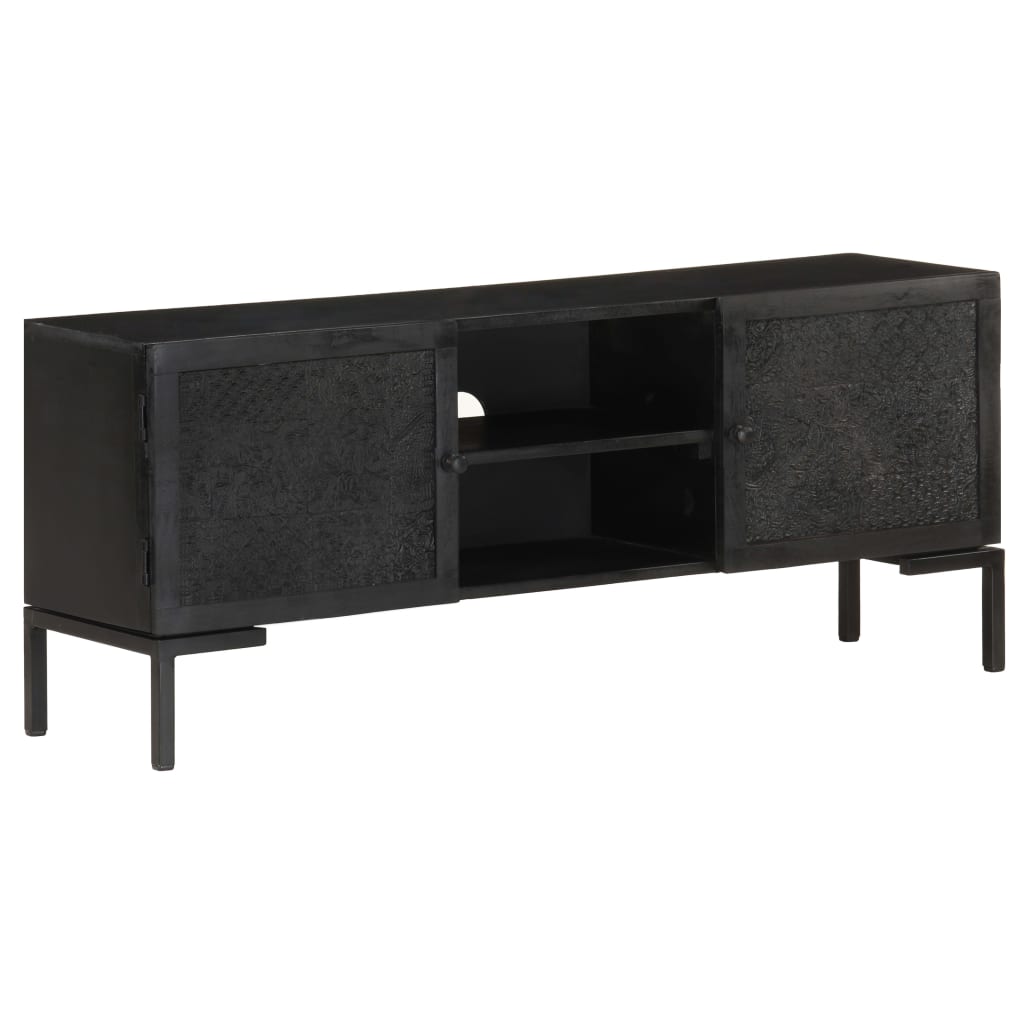 vidaXL Meuble TV Noir 115x30x46 cm Bois de manguier massif