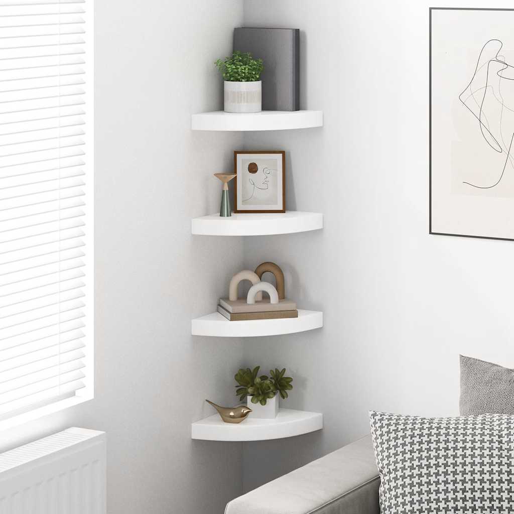 Schwebende Eckregale 4 Stk. Hochglanz-Weiß 25x25x3,8 cm MDF