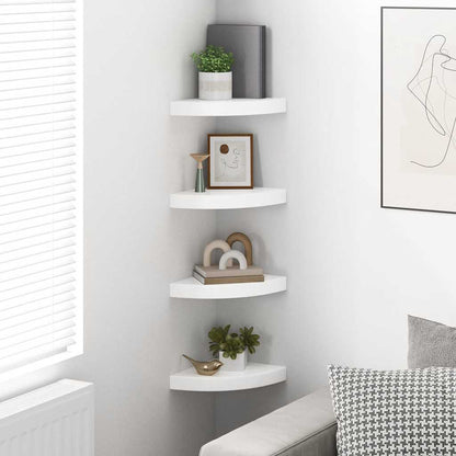 Schwebende Eckregale 4 Stk. Hochglanz-Weiß 25x25x3,8 cm MDF