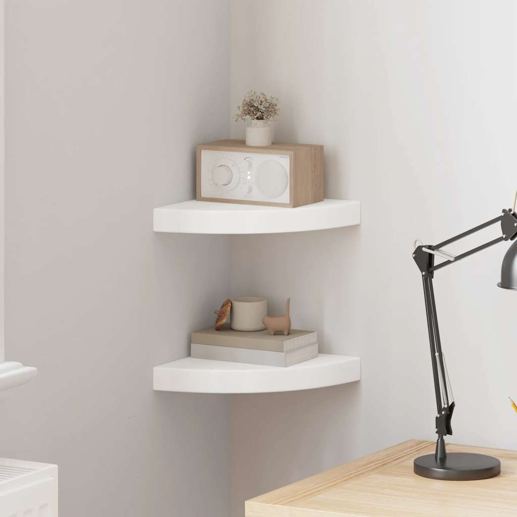 Eck-Schweberegale 2 Stk. Weiß 25x25x3,8 cm MDF