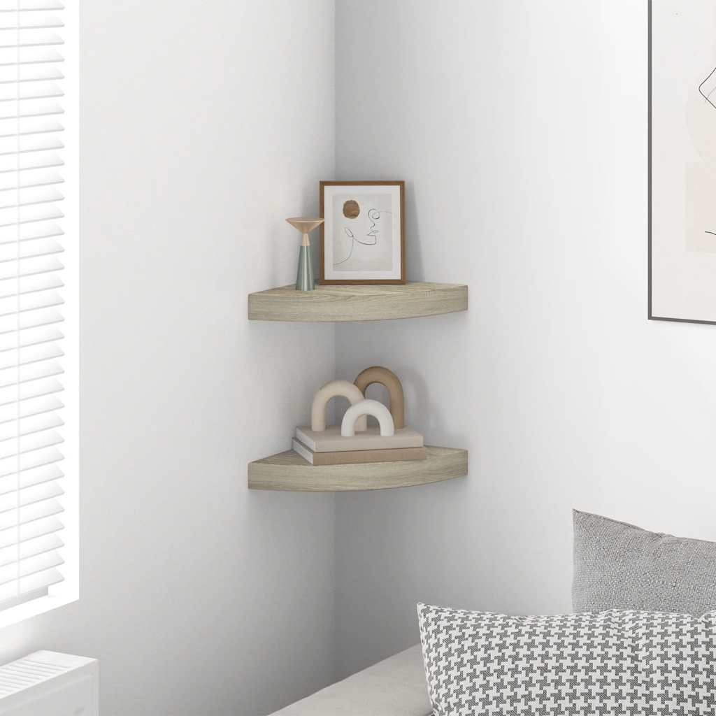 Eck-Schweberegale 2 Stk. Eichen-Optik 25x25x3,8 cm MDF