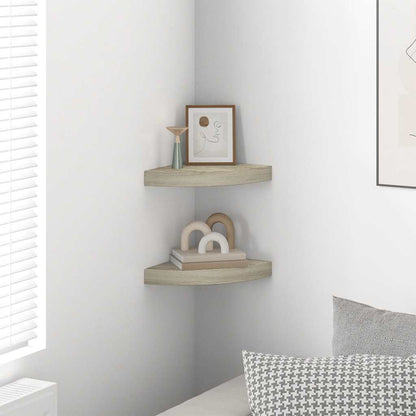 Eck-Schweberegale 2 Stk. Eichen-Optik 25x25x3,8 cm MDF