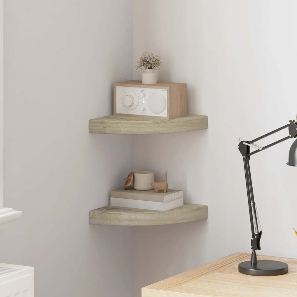 Eck-Schweberegale 2 Stk. Eichen-Optik 25x25x3,8 cm MDF