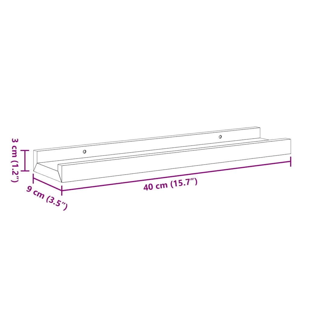 Bilderleisten 2 Stk. Grau 40x9x3 cm MDF