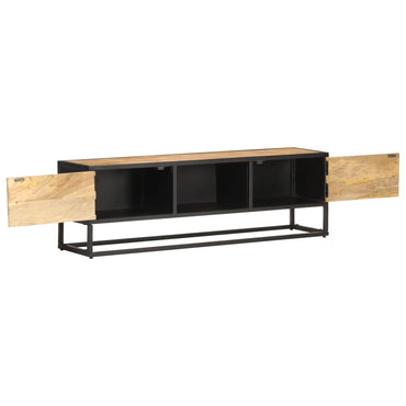 vidaXL Meuble TV avec porte sculptée 130x30x40 cm Bois de manguier brut