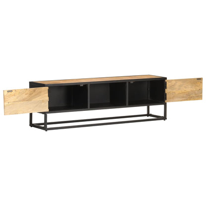 vidaXL Meuble TV avec porte sculptée 130x30x40 cm Bois de manguier brut