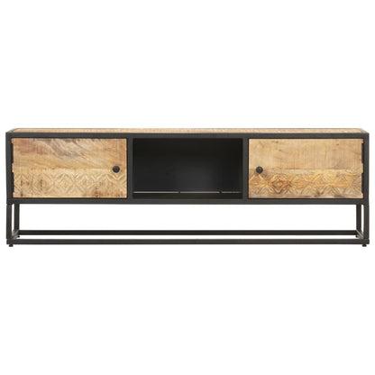 vidaXL Meuble TV avec porte sculptée 130x30x40 cm Bois de manguier brut