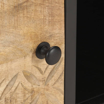 vidaXL Meuble TV avec porte sculptée 130x30x40 cm Bois de manguier brut