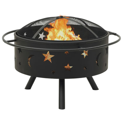 vidaXL Feuerstelle mit Schürhaken 76 cm XXL Stahl