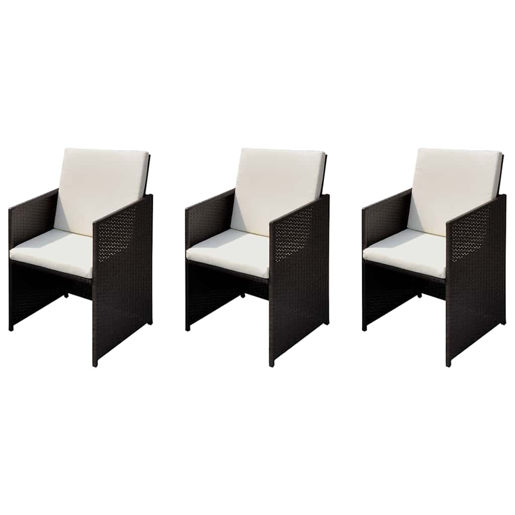 vidaXL Gartenstühle 3 pcs Braun 56 x 52 x 87 cm Poly Rattan