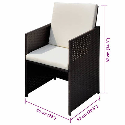 vidaXL Gartenstühle 3 pcs Braun 56 x 52 x 87 cm Poly Rattan