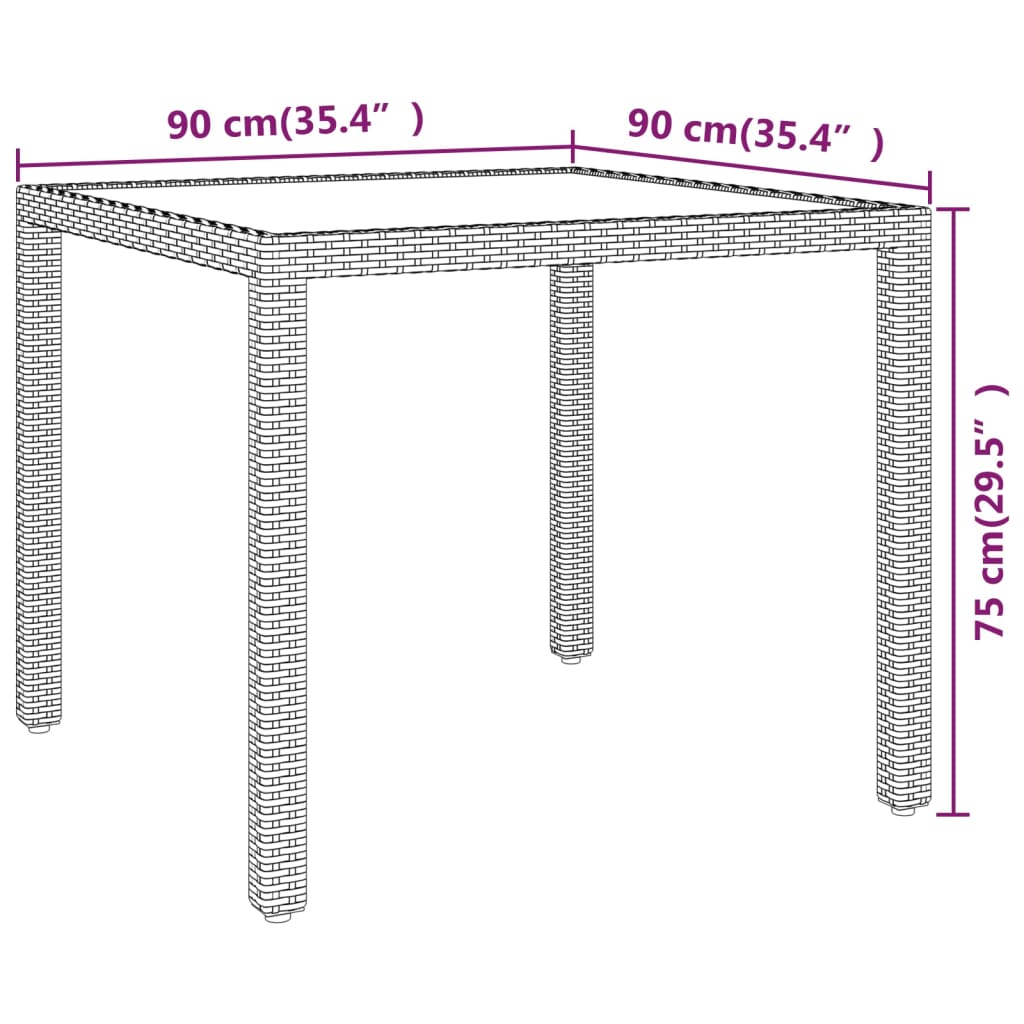 vidaXL Gartentisch Schwarz 90x90x75 cm Poly Rattan