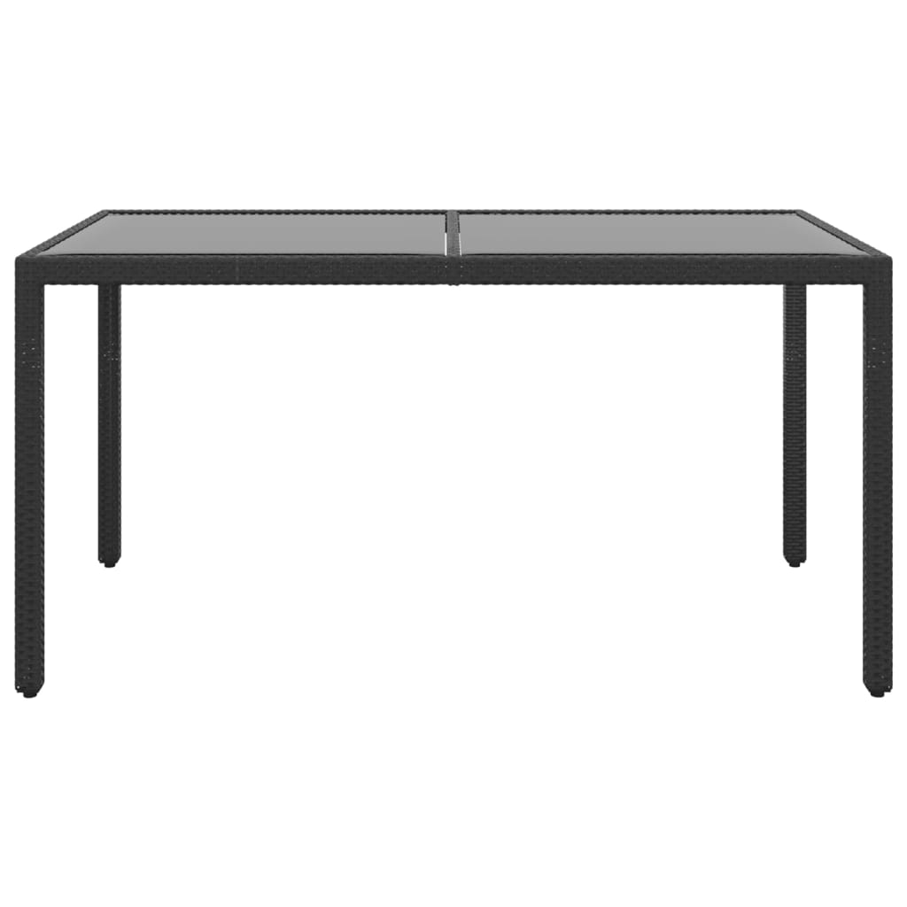 vidaXL Gartentisch 150x90x75 cm Hartglas und Poly Rattan Schwarz
