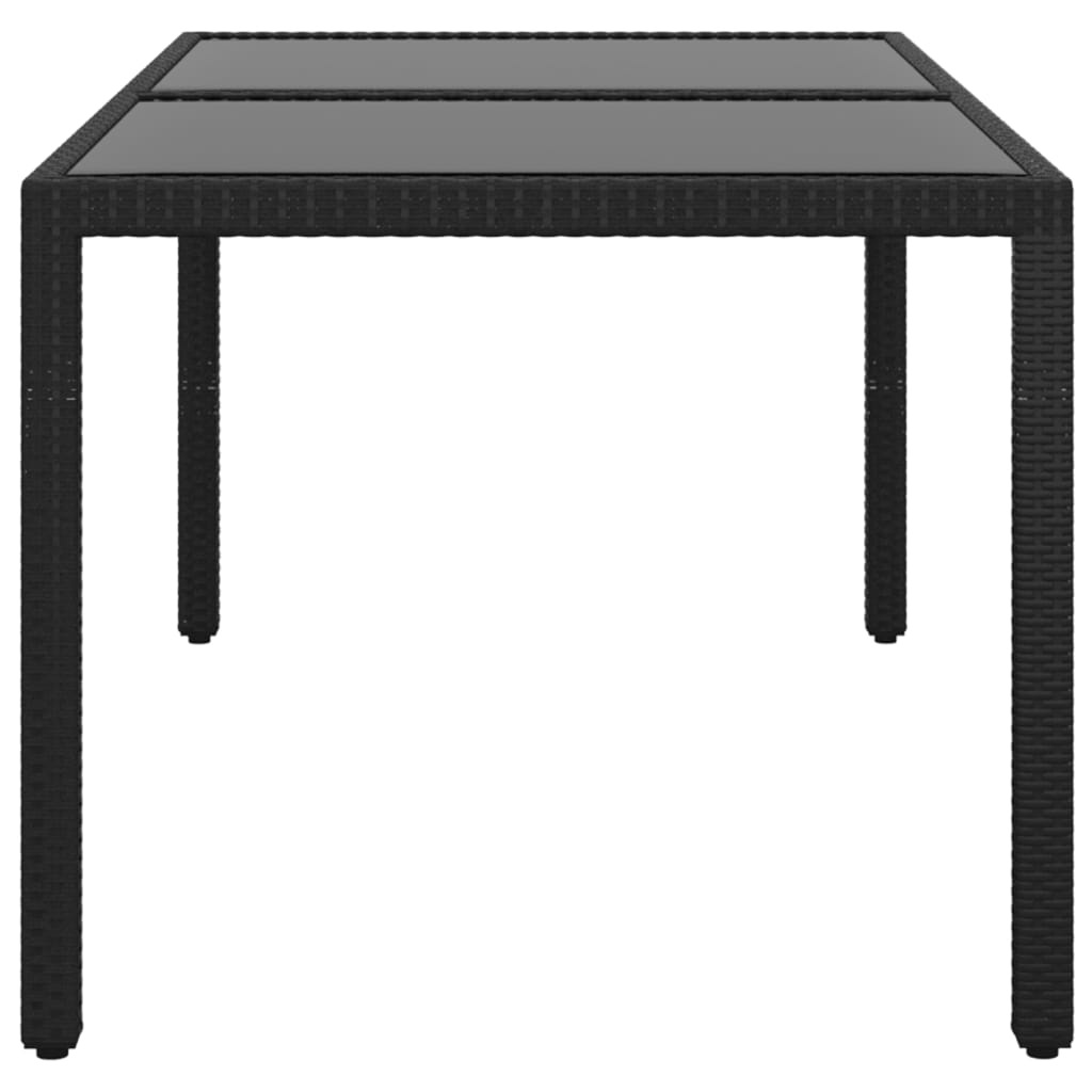 vidaXL Gartentisch 150x90x75 cm Hartglas und Poly Rattan Schwarz