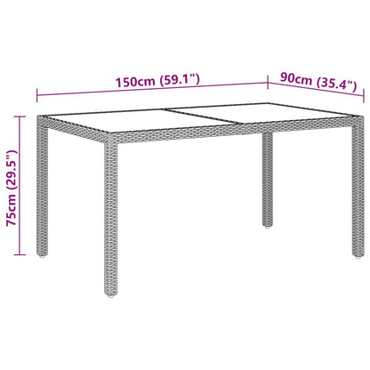 vidaXL Gartentisch 150x90x75 cm Hartglas und Poly Rattan Grau