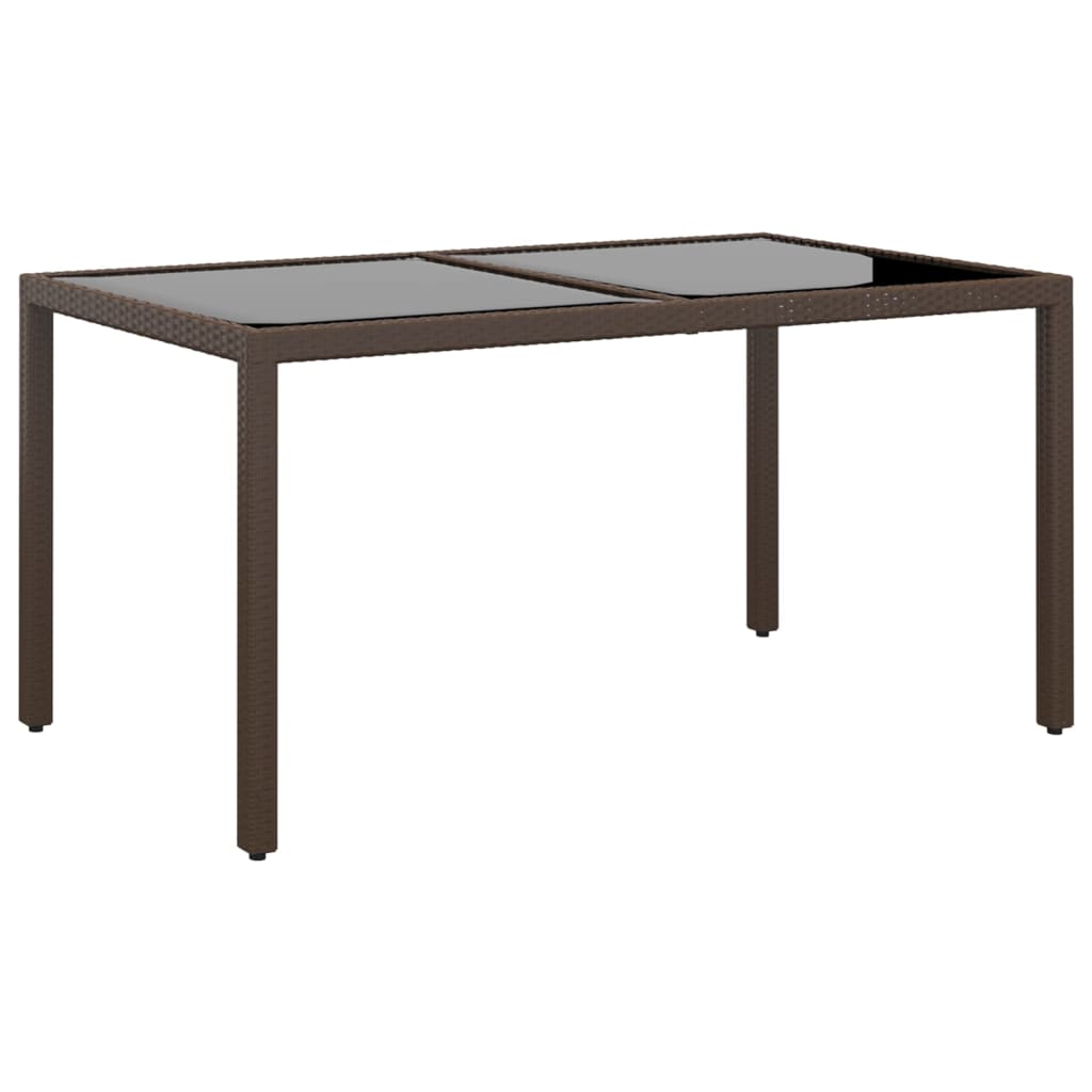 vidaXL Table de jardin 150x90x75 cm Verre trempé et résine tressée Marron