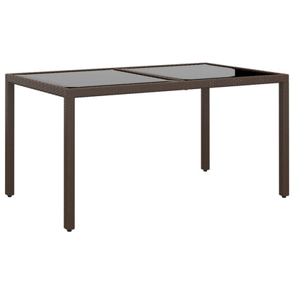 vidaXL Table de jardin 150x90x75 cm Verre trempé et résine tressée Marron