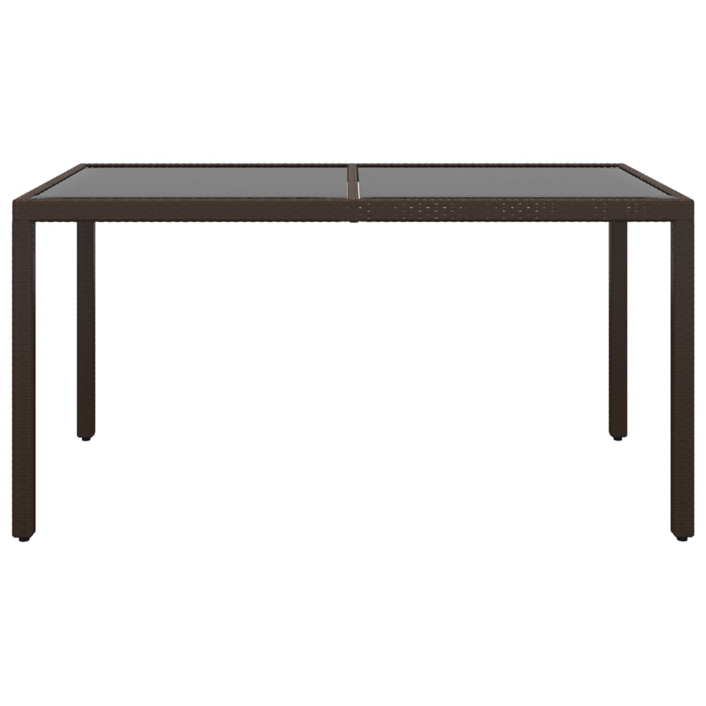 vidaXL Table de jardin 150x90x75 cm Verre trempé et résine tressée Marron