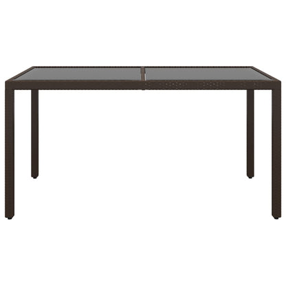 vidaXL Table de jardin 150x90x75 cm Verre trempé et résine tressée Marron