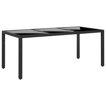 vidaXL Table de jardin 190x90x75 cm verre trempé et résine tressée noir