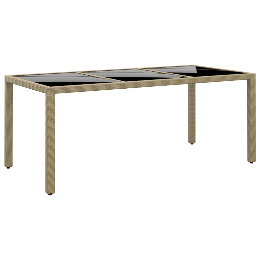 vidaXL Table de jardin 190x90x75 cm en verre trempé et résine tressée beige