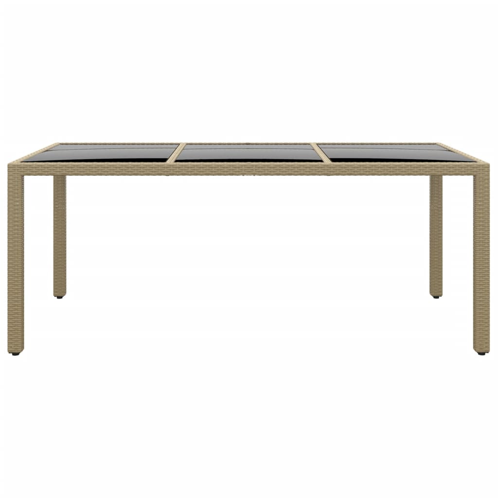 vidaXL Table de jardin 190x90x75 cm en verre trempé et résine tressée beige