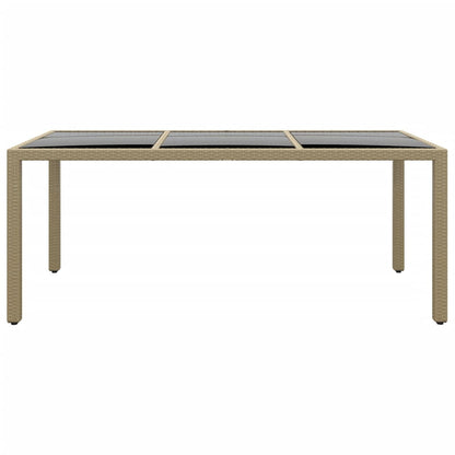 vidaXL Table de jardin 190x90x75 cm en verre trempé et résine tressée beige