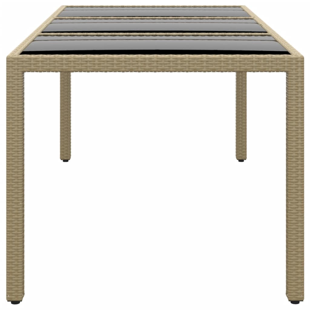 vidaXL Table de jardin 190x90x75 cm en verre trempé et résine tressée beige