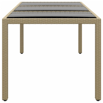 vidaXL Table de jardin 190x90x75 cm en verre trempé et résine tressée beige