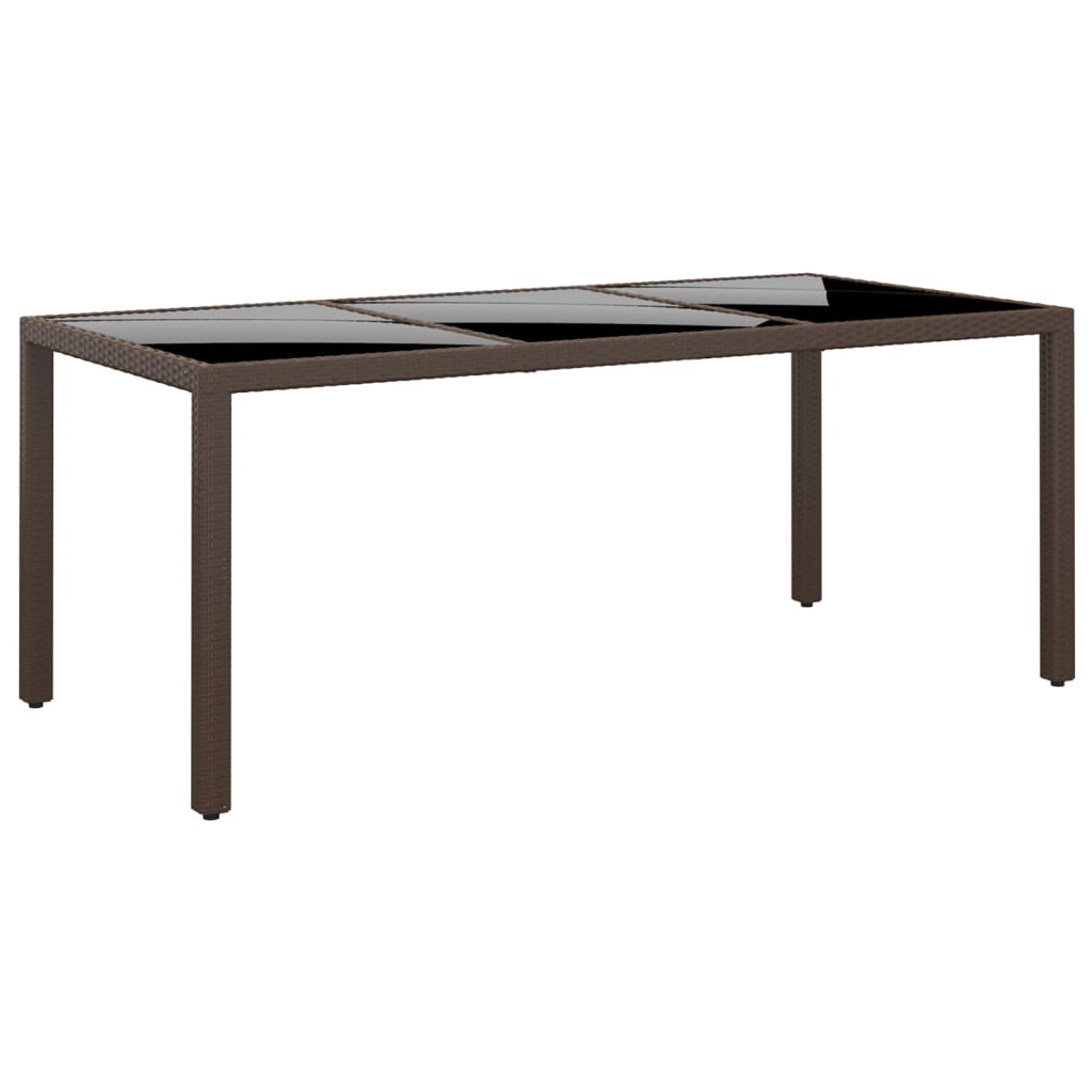 vidaXL Table de jardin 190x90x75 cm en verre trempé et rotin synthétique marron